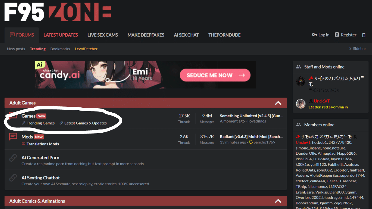 Go to the homepage of F95zone and from the forum section and click on games