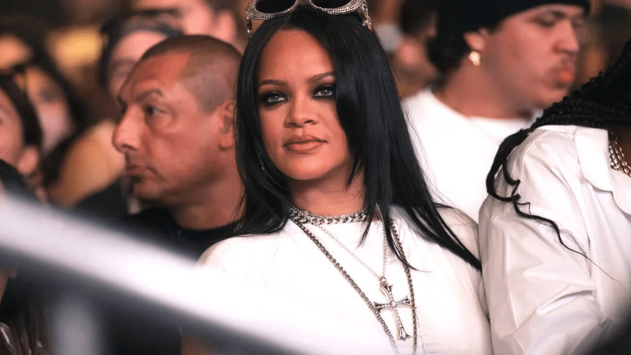 Rihanna watches A$AP Rocky perform on the Bacardi Stage in Downtown Las Vegas