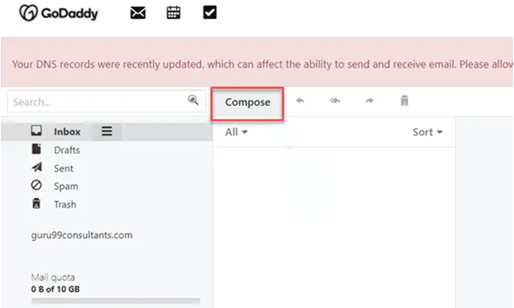 Compose and send an email using GoDaddy Webmail step 3