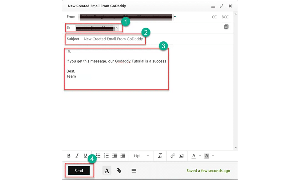 Compose and send an email using GoDaddy Webmail step 4