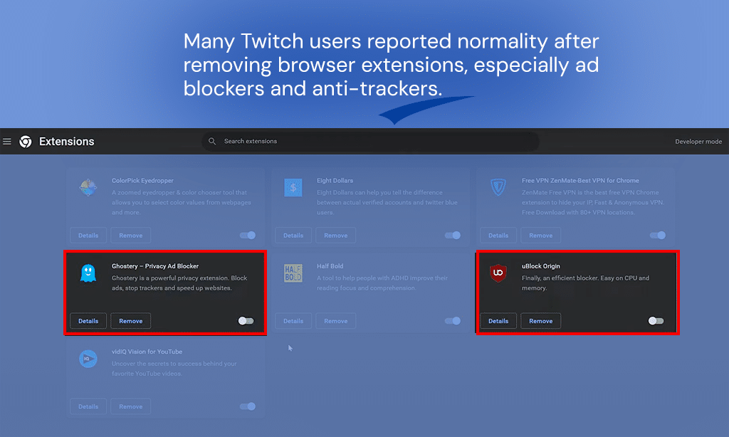 twitch error 2000 troubleshoot Disable extensions