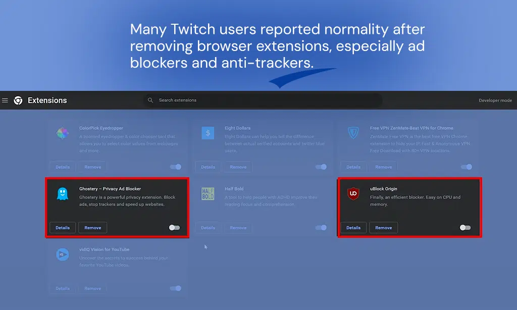 twitch error 2000 troubleshoot Disable extensions