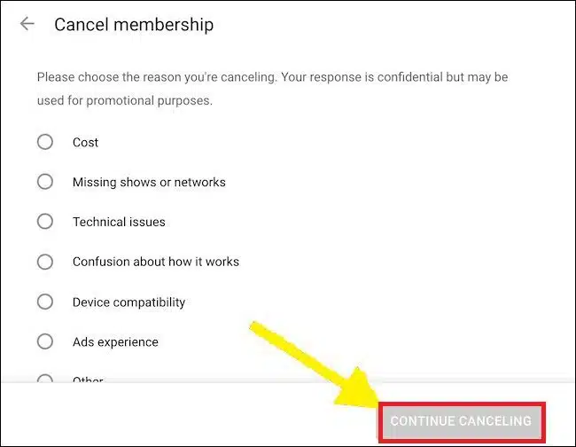 Continue Canceling