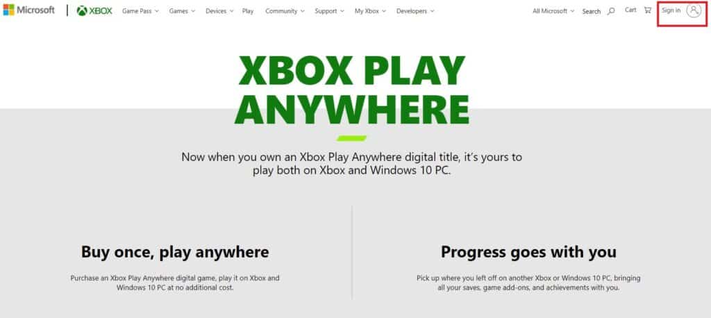 Xbox Play Anywhere website