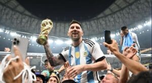 Leo messi with world cup trophy