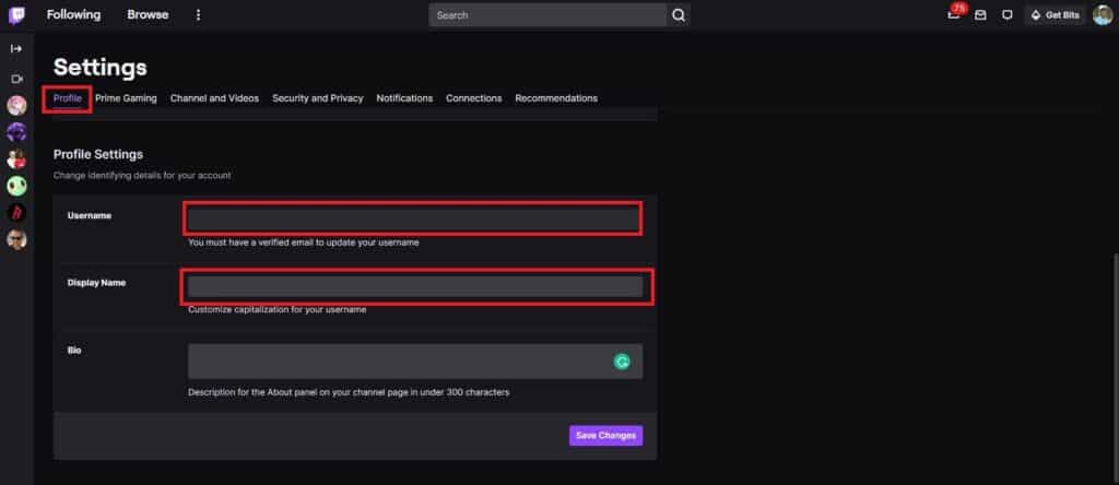 Change the Username field