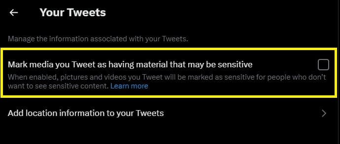 Mark media you Tweet as having material that may be sensitive