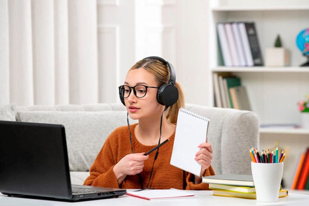 Girl on an online exam