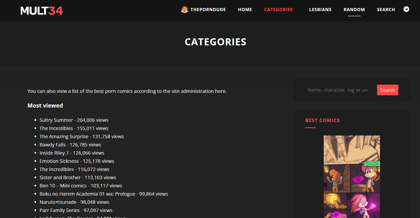 Screenshot of Mult34 Most Viewed Categories