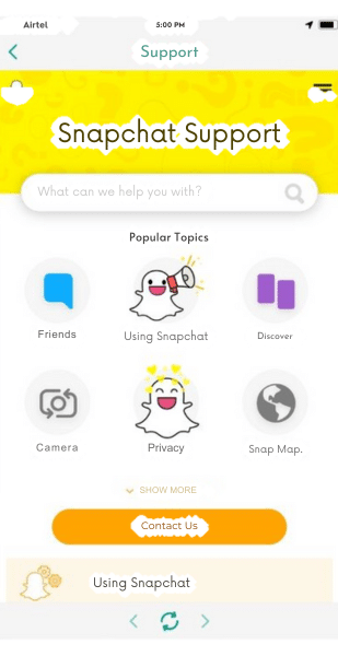 contacting snapchat support