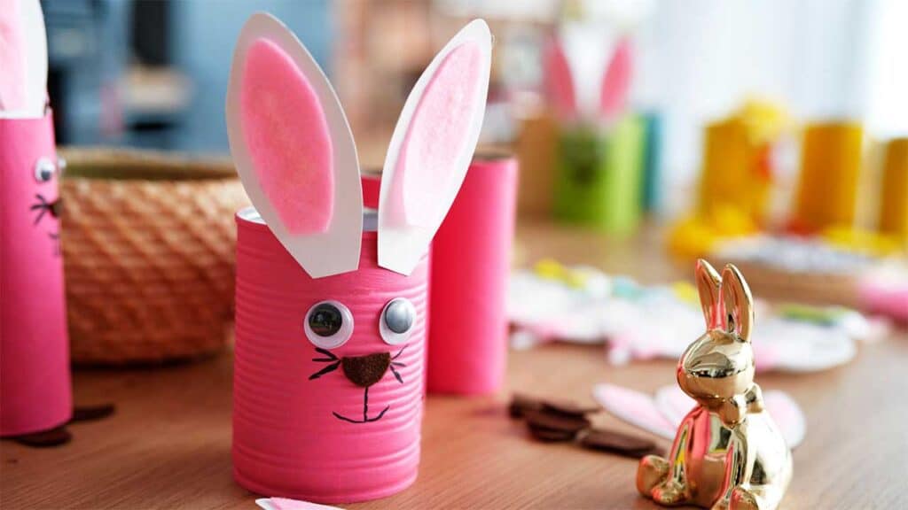 DIY Easter bunny crafts made from recycled cans