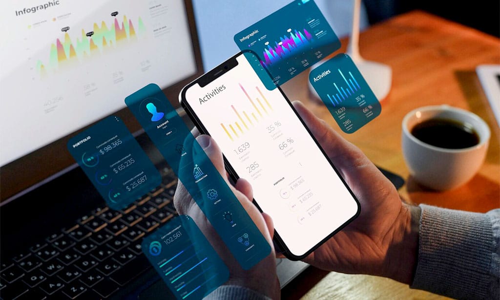 A person using a smartphone to track activities and manage data analytics