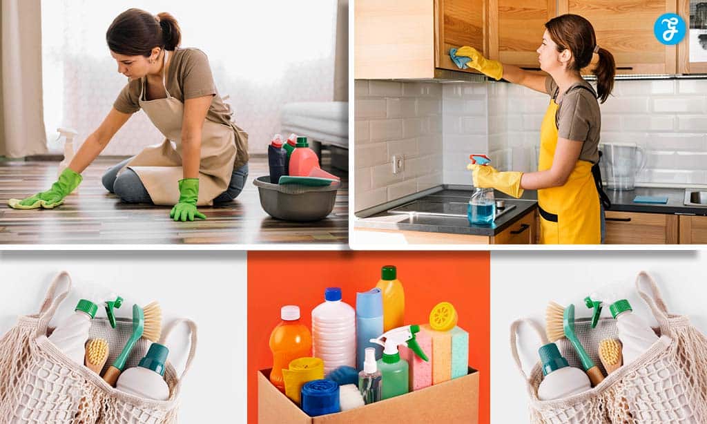  Woman engaged in household cleaning tasks