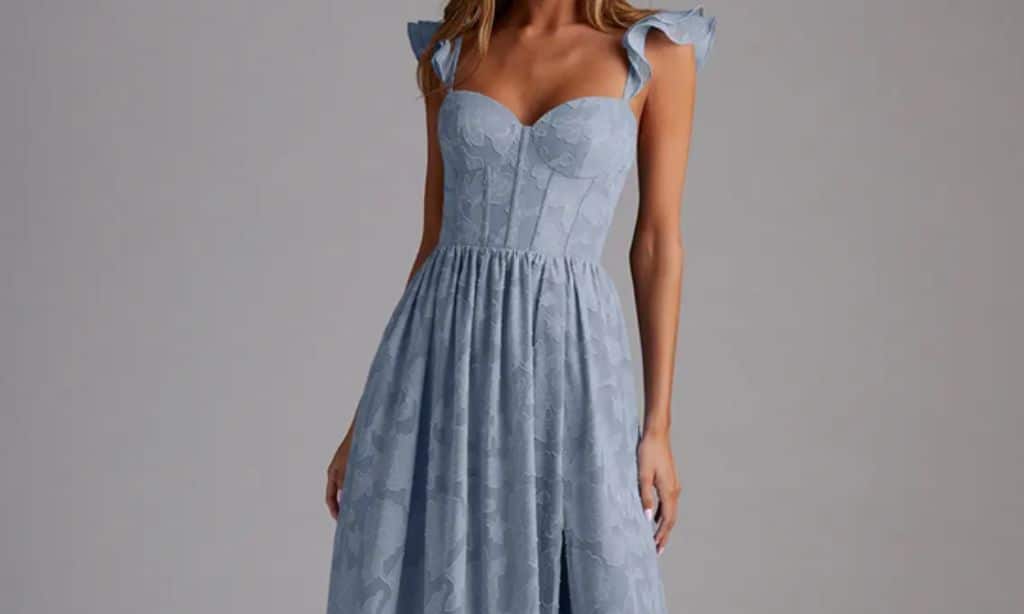 Denisse Powder Blue Corset Maxi Dress