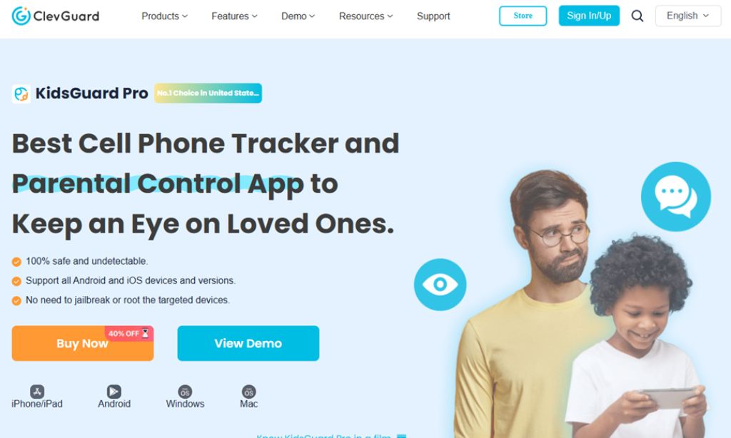 KidsGuard Pro homepage screenshot